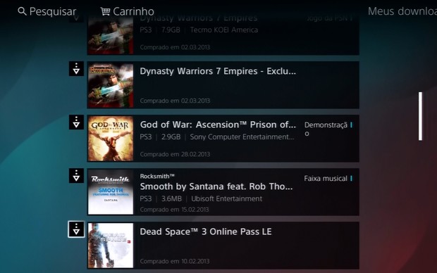 A PSN lista os seus jogos baixados e permite que você faça o download novamente (Foto: Reprodução / TechTudo)