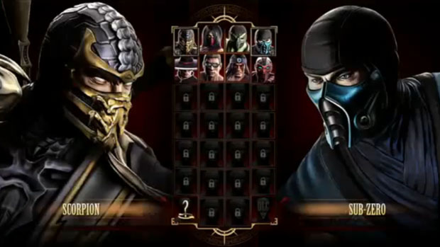 Tela de seleção de personagens, mostrando os lutadores clássicos e os muito destrancáveis, além de possíveis personagens vindo por DLCs.