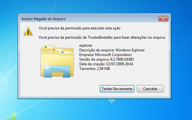 Permissão no Windows 7 (Foto: Reprodução/Helito Bijora)