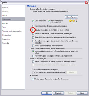 Configuração de mensagens do Windows Live Messenger (Foto: Reprodução/Teresa Furtado)