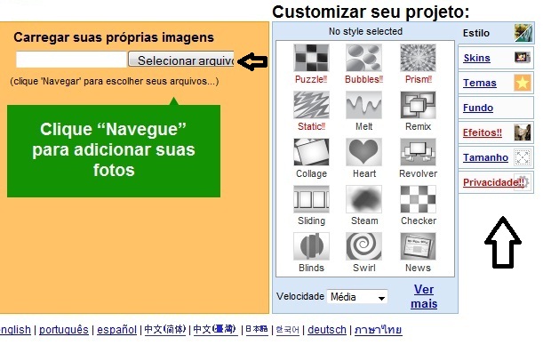 Escolha suas fotos e personalize o slides do modo que quiser (Foto: Reprodução/Fox Xavier)