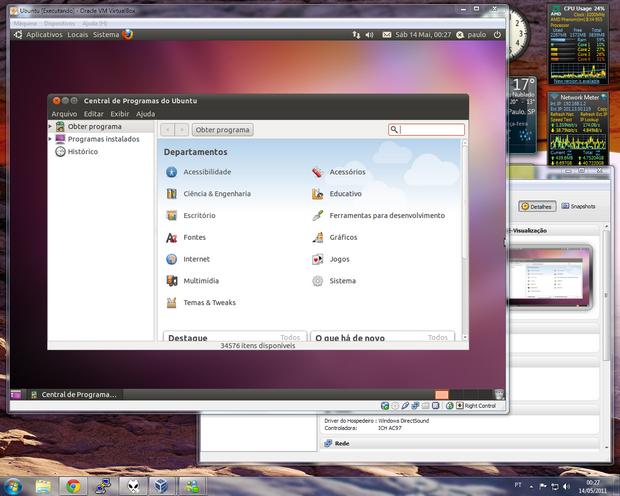 Ubuntu sendo virtualizado no Windows 7 pelo VirtualBox (Foto: Reprodução/Paulo Higa)