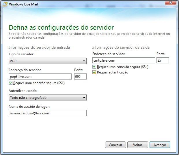 configurar hotmail para windows live mail
