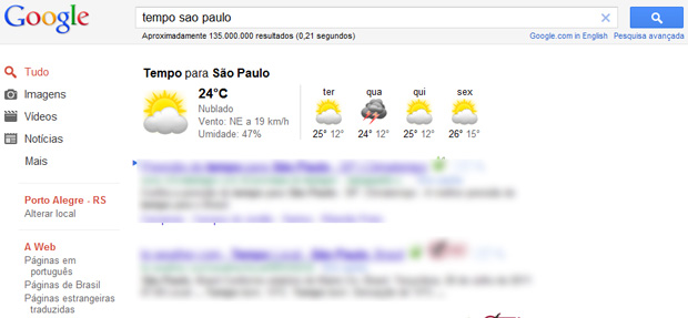 Google Previsão do Tempo (Foto: Reprodução/Teresa Furtado)