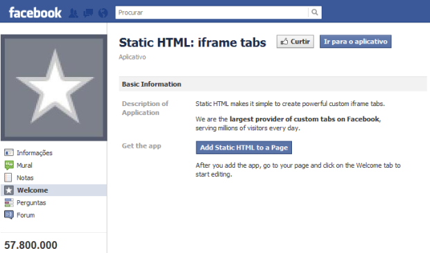 App Static HTML no Facebook (Foto: Reprodução)