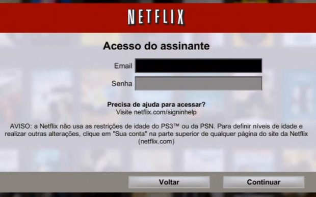 Já no menu do Netflix, coloque seu login e senha do serviço (Foto: Reprodução)