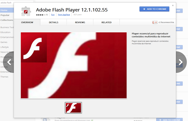 quase mil pessoas já baixaram a versão falsa do Adobe Flash Player na Chrome Web Store (Foto: Reprodução)