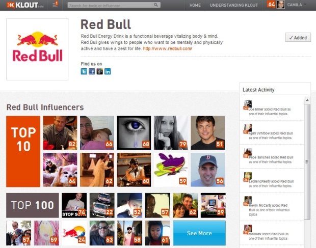 Red Bull foi a primeira empresa a ganhar uma página no Klout (Foto: Reprodução)