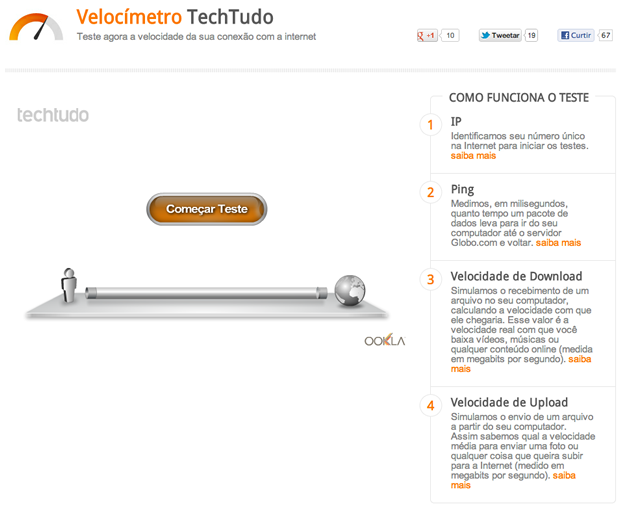 Tela de início do Velocímetro do TechTudo (Foto: Reprodução / Pedro Pisa)