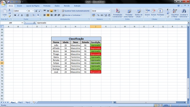 Exemplo de tabela com formatação condicional