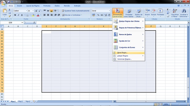 Menu de formatação condicional no Excel