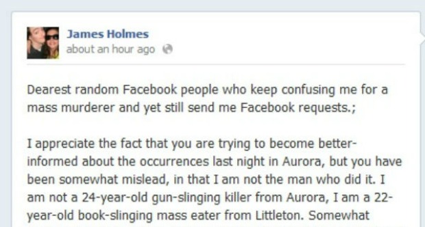 James Holmes publicou nota no Facebook negando ser o atirador (Foto: Reprodução)