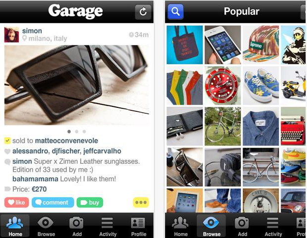 Semelhante à interface do Instagram, app Garage promove a compra e venda de produtos pelo smartphone (Foto: Reprodução)