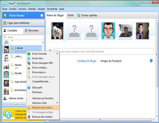 Opções de bloqueio de contato no Skype (Foto: reprodução / Flávio Renato)