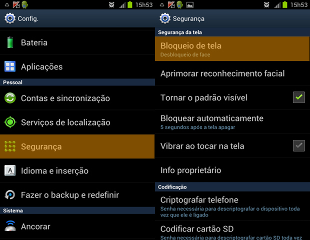 Configurações de bloqueio de tela no Android 4.0.3 (Foto: reprodução / Flávio Renato)
