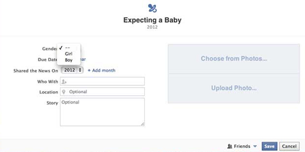 Facebook permite inserir opção "esperando bebê" em evento cotidiano (Foto: Reprodução)