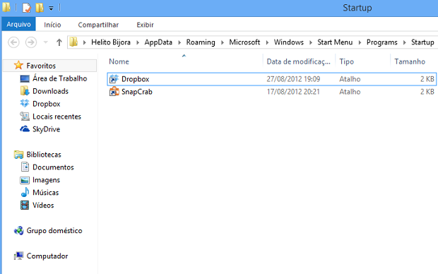 Adicionando programas a inicialização do Windows 8 (Foto: Reprodução/Helito Bijora) 