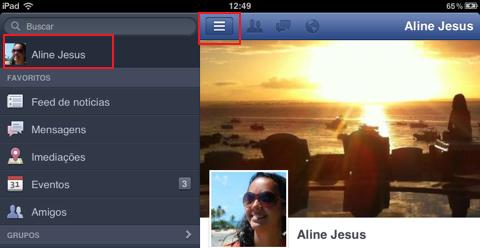 Acessando a linha do tempo de seu Facebook (Foto: Reprodução/Aline Jesus)