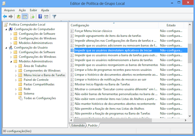 Editor de políticas do Windows 8 (Foto: Reprodução/Helito Bijora)