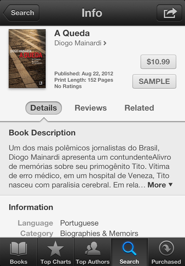 Loja virtual de livros para dispositivos móveis da Apple agora conta com títulos brasileiros como "A Queda" da Editora Record (Foto: Reprodução)