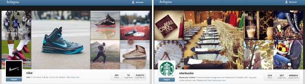 Nike e Starbucks no novo layout do Instagram.