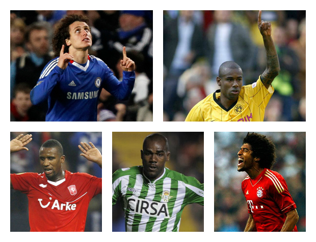Zagueiros brasileiros em alta no Fifa: David Luiz, Felipe Santana, Douglas, Paulão e Dante (Foto: Reprodução/Reuters)