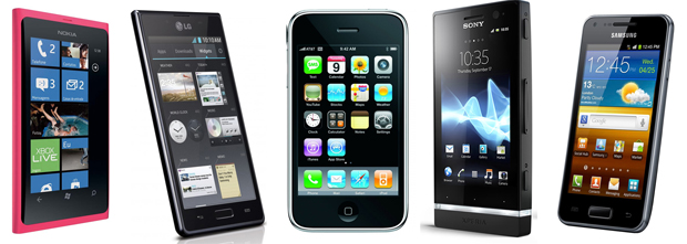 Lumia 800, Optimus L7, iPhone 3GS, Xperia U e Galaxy S2 Lite (Foto: Divulgação)