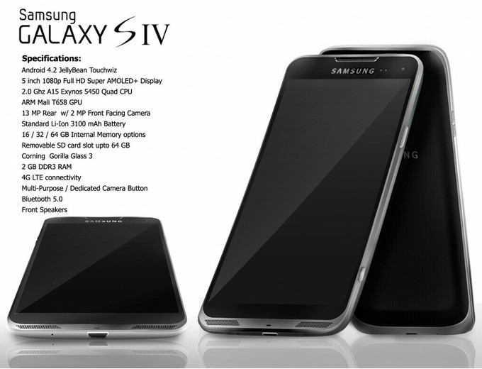 Renderização apresenta Galaxy S4 com estruturas de metal. (Foto: Reprodução)
