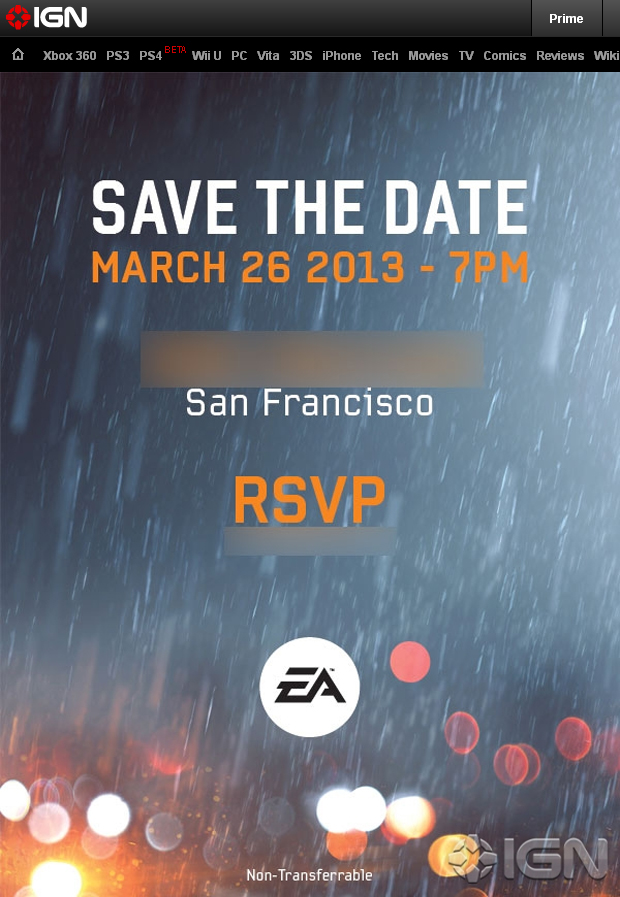 Convite da Electronic Arts para o site IGN diz: "Reserve o dia 26 de março" (Foto: IGN)
