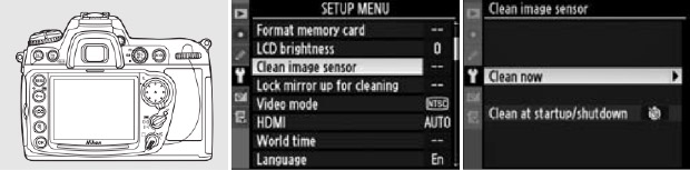 Interface do menu de uma câmera digital para acionar a limpeza automática do sensor (Foto: Reprodução)