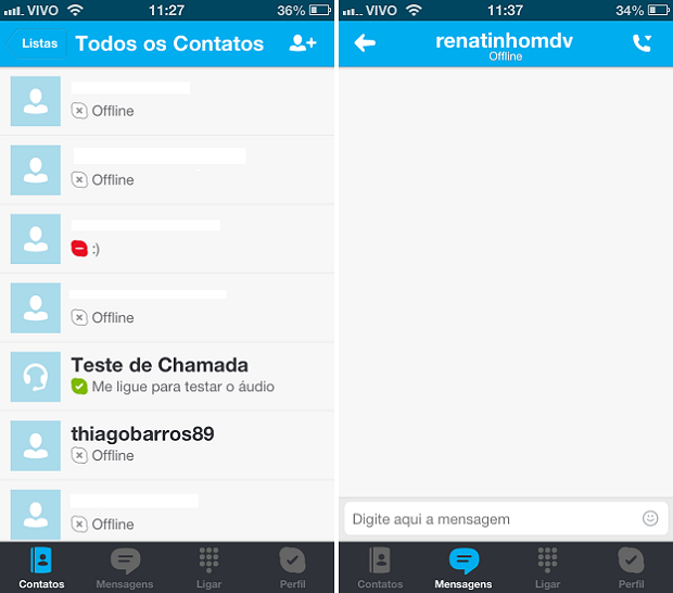 Lista de contatos do Skype do PC também aparece no Mobile (Foto: TechTudo/Thiago Barros)