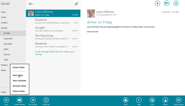 Windows 8 e RT recebem atualizações no Mail, App Pessoais e Calendário. (Foto: Reprodução / CNET)