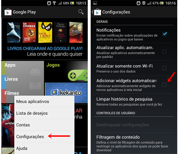 Google Play pode, entre as suas opções, impedir que sejam adicionados atalhos dos apps instalados (Foto: Aline Ferreira/TechTudo)