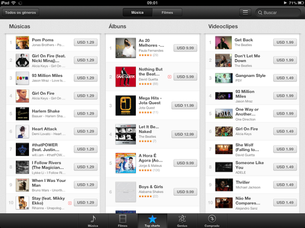 Top Charts mostra os arquivos de mais sucesso no iTunes (Foto: Thiago Barros/TechTudo)