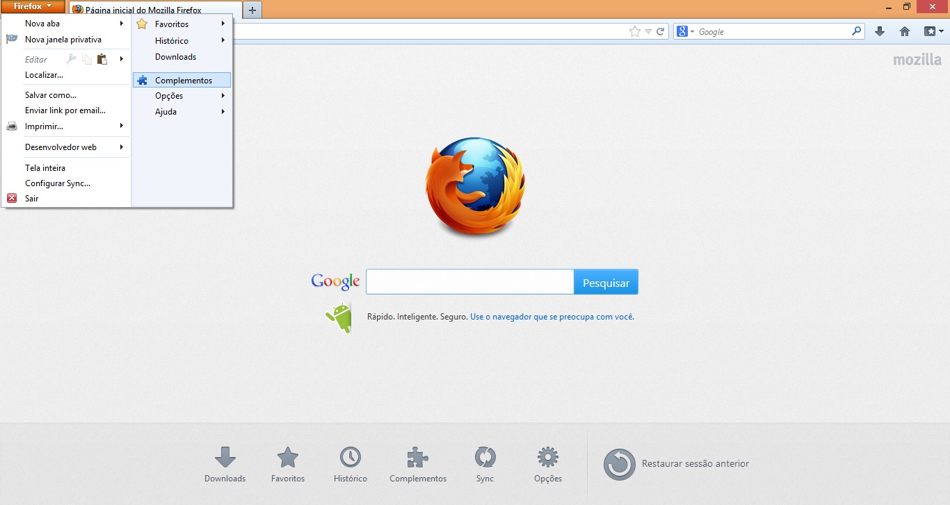 Acessando os complementos do navegador Firefox (Foto: Reprodução/Carolina Ribeiro)