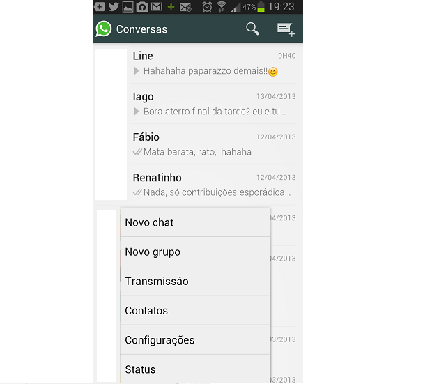 Selecione a opção "status" no menu do WhatsApp (Foto: Reprodução/Thiago Barros)
