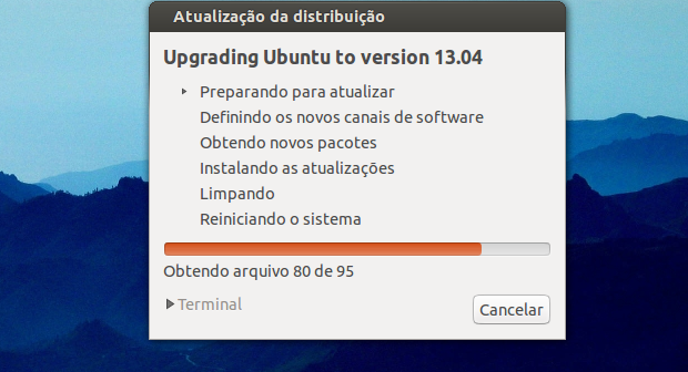 Ubuntu 12.10 sendo atualizado para a versão 13.04 (Foto: Reprodução/Edivaldo Brito)