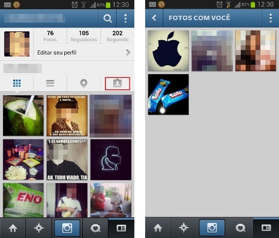 Perfil do usuário e página de fotos marcadas no Instagram (Foto: Reprodução/Lívia Dâmaso)