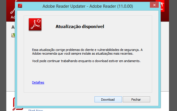 Atualização do Adobe Reader disponível (Foto: Reprodução/Helito Bijora)