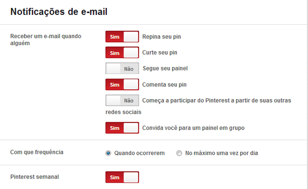 Editando configurações de e-mail no Pinterest (Foto: Reprodução/Thiago Barros)