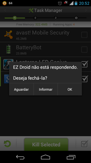 Aplicativo EZ Droid trava e pede para ser fechado no Motorola Razr i (Foto: Reprodução/Bruno Quevedo)