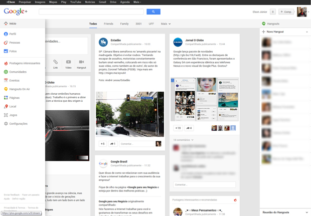Google+ ganha novos recursos e reformulação visual com colunas. (Foto: Elson Junior)