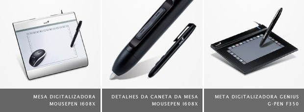 Mesa digitalizadora Genius MousePen i608X, à esquerda e ao meio, e a mesa digitalizadora Genius G-Pen F350 (Foto: Reprodução/Genius)