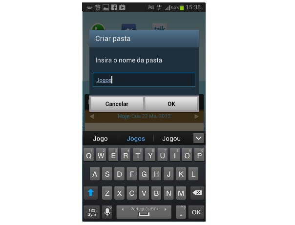 Android oferece a opção de nomear a pasta na qual o atalho será criado (Foto: Daniel Ribeiro/TechTudo)