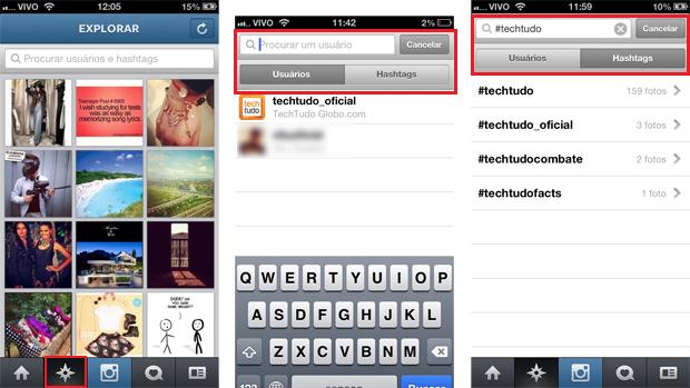 Efetuando buscas por usuários e hastags no Instagram (Foto: Reprodução/Aline Jesus)