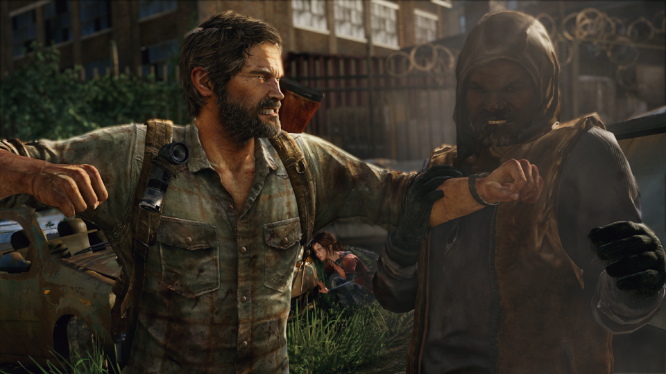 Joel encara um inimigo e Ellie observa em The Last of Us (Foto: Divulgação)