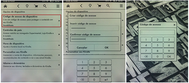 You can put a sequence of up to 12 numbers to protect your Kindle (Image: Playback / Daniel Pinto)