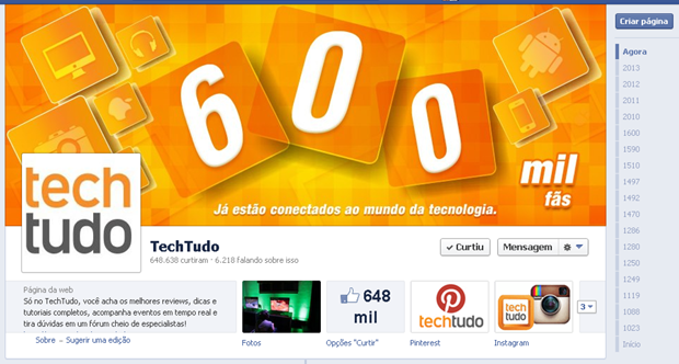 Página do TechTudo no Facebook é um exemplo de comunicação para várias pessoas (foto: Reprodução/João Kurtz)