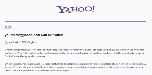 Yahoo anunciou novidade em publicação no Tumblr (Foto: Reprodução/Yahoo)