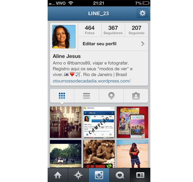 Tela do perfil no Instagram (Foto: Aline Jesus/Reprodução)